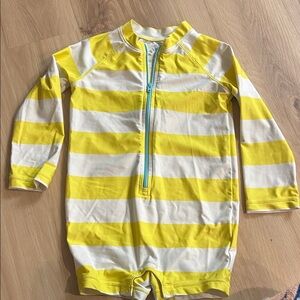 Primary Yellow & White Kids Rash Guard with Aqua Trim